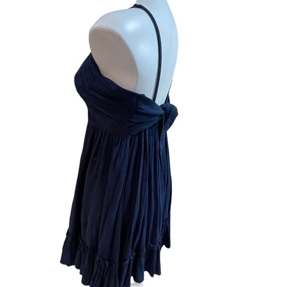 Short Halter Dress with‎ Smocked Middle and Tie Back by Wishlist - Navy Small - Picture 7 of 15